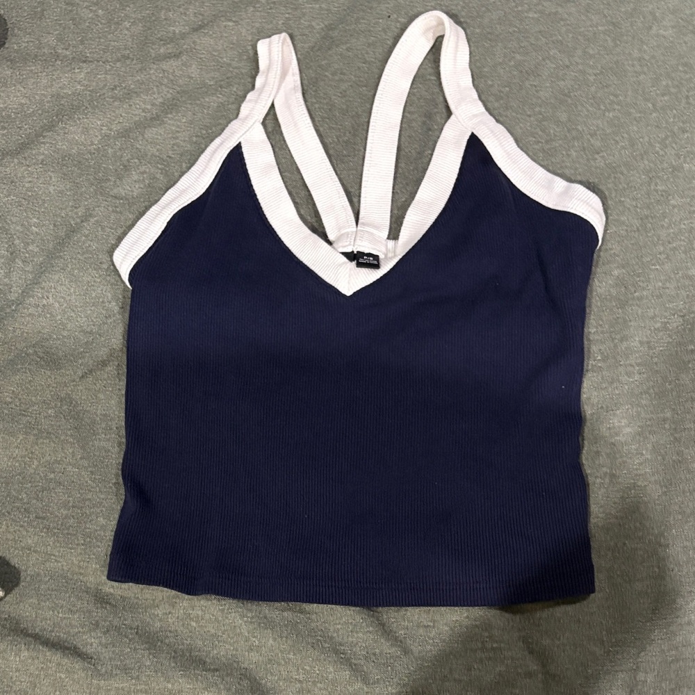Garage Navy and White Crop Top
